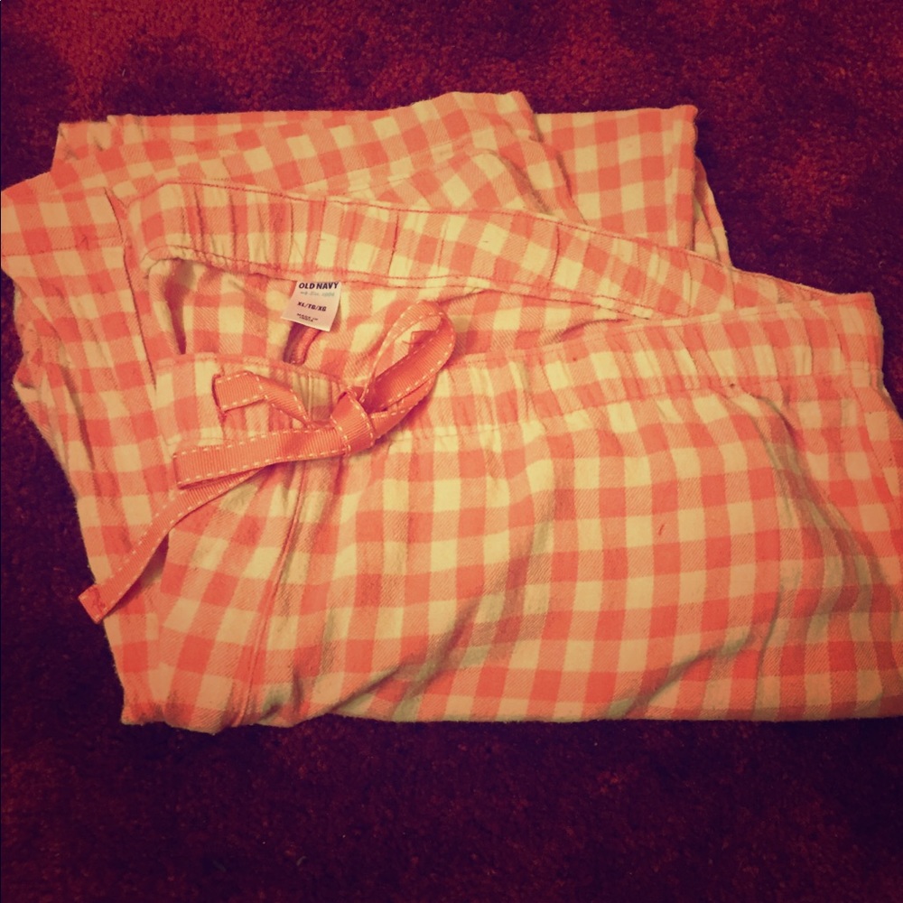 Pink gingham-print flannel PJ pants